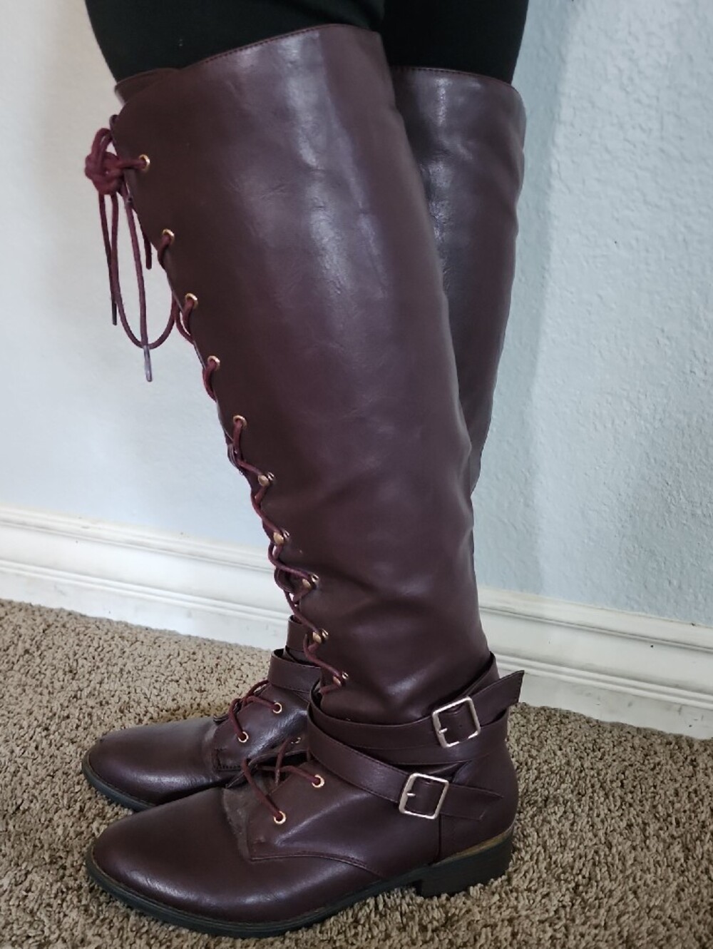 Shoe Dazzle Women's Tall Lace-Up Riding Boots in Burgundy - Picture 4 of 6